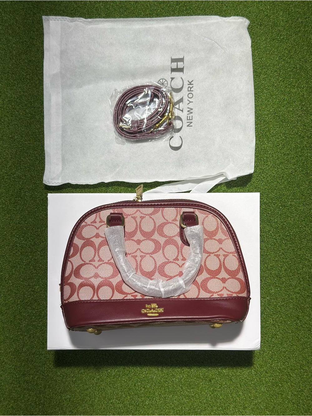 Coach Pink and Maroon Dome Satchel with Signature Print